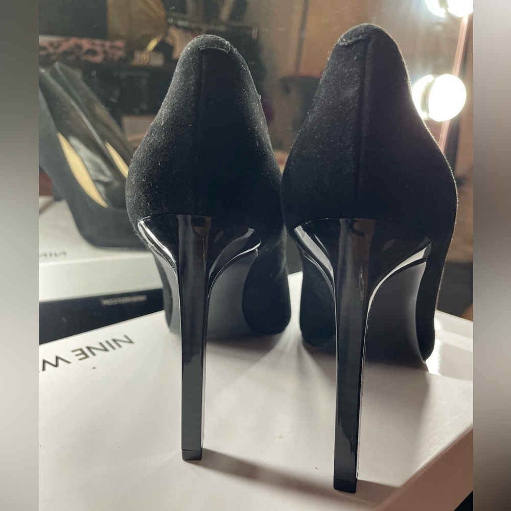 #2 - Nine West Black Suede Stiletto Pointy Toes Heels - Picture 6 of 12